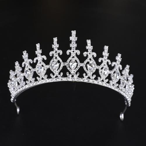 Tiaras nupciales, aleación de zinc, chapado en color de plata, Joyería & para mujer & con diamantes de imitación, plateado, diameter 140mm, height 70mm, arc length 280-300mm, Vendido por UD