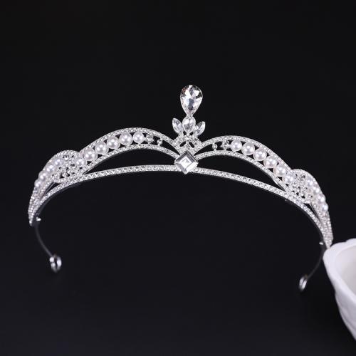 Tiaras nupciales, aleación de zinc, con Cristal & Perlas plásticas, Joyería & para mujer & con diamantes de imitación, más colores para la opción, 140x70mm, Vendido por UD