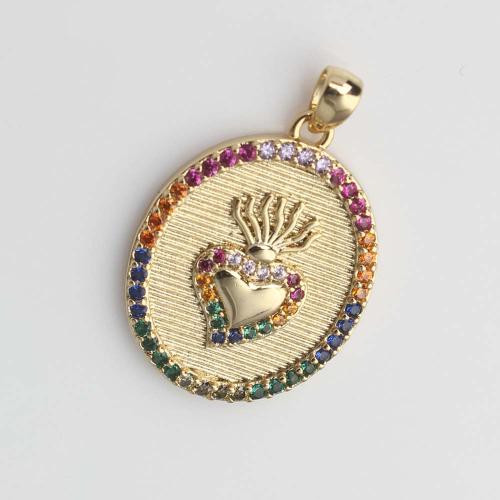 Colgante de Micro Pavé de Zirconía Cúbica, metal, Corazón, chapado en color dorado, Bricolaje & micro arcilla de zirconia cúbica, multicolor, 22.6x17.6x2.4mm, Vendido por UD