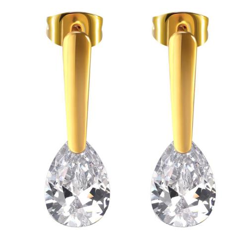 Boucles d'oreilles en acier titane, avec zircon cubique, larme, Placage de couleur d'or, styles différents pour le choix & pour femme, plus de couleurs à choisir, 25mm, Vendu par paire