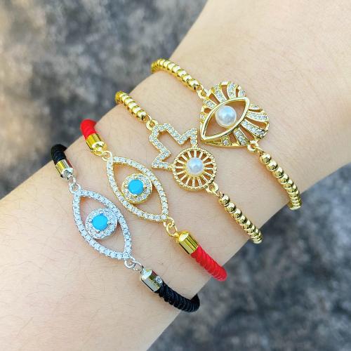 Evil Eye Jewelry Bracelet, Brass, with Nylon Cord, plated, fashion jewelry & micro pave cubic zirconia 