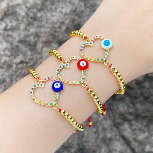 Evil Eye Jewelry Bracelet, Brass, with Nylon Cord, plated, fashion jewelry & micro pave cubic zirconia 