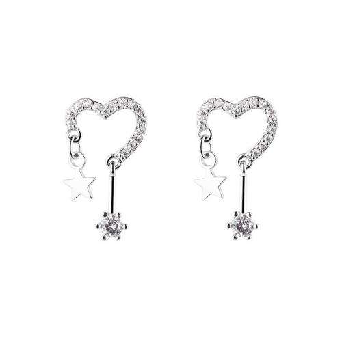 Cubic Zirconia Micro Pave Brass Earring, plated, micro pave cubic zirconia & for woman, platinum color 