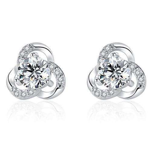 Cubic Zirconia Micro Pave Brass Earring, plated, micro pave cubic zirconia & for woman, platinum color 