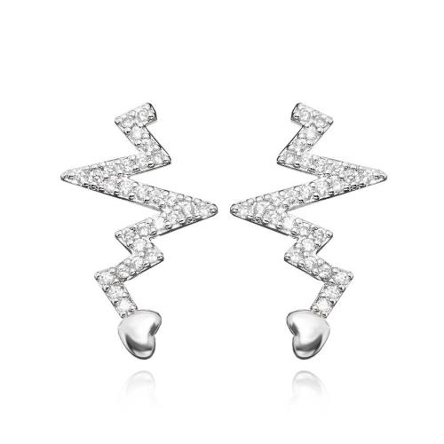 Cubic Zirconia Micro Pave Brass Earring, plated, micro pave cubic zirconia & for woman, platinum color 