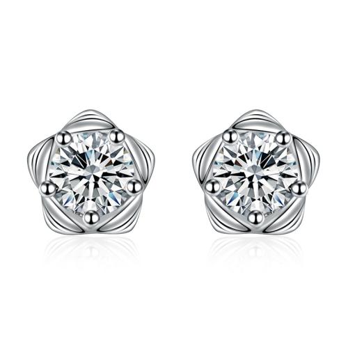 Cubic Zirconia Micro Pave Brass Earring, plated, micro pave cubic zirconia & for woman, platinum color 