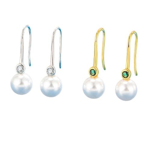 Cubic Zirconia Micro Pave Brass Earring, with Plastic Pearl, plated, micro pave cubic zirconia & for woman 