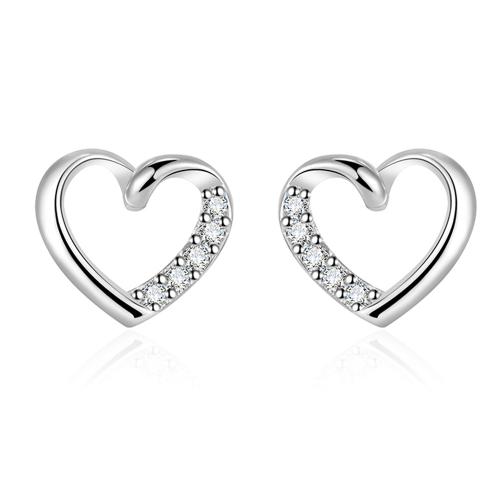 Cubic Zirconia Micro Pave Brass Earring, Heart, plated, micro pave cubic zirconia & for woman, platinum color 