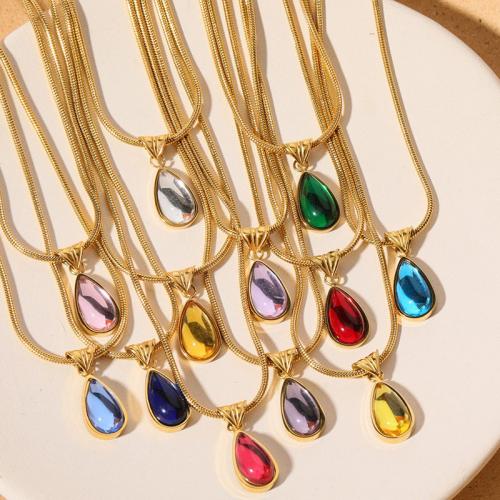 Collier de bijoux de titane, Acier titane, avec verre, avec 5cm chaînes de rallonge, Placage ionique sous vide, pour femme, plus de couleurs à choisir cm, Vendu par PC