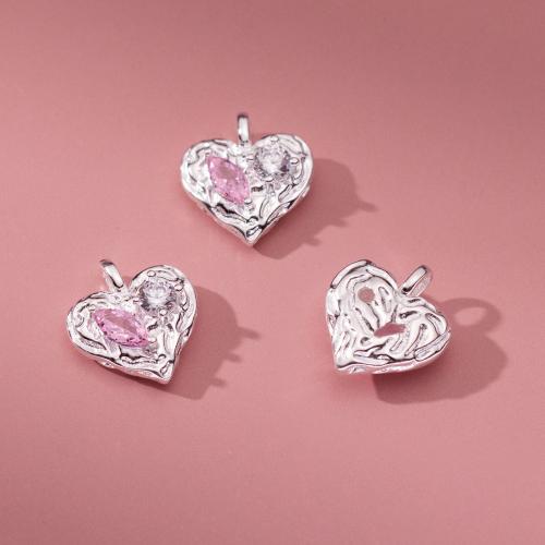 Cubic Zirconia Sterling Silver Pendants, 925 Sterling Silver, Heart, DIY & micro pave cubic zirconia 