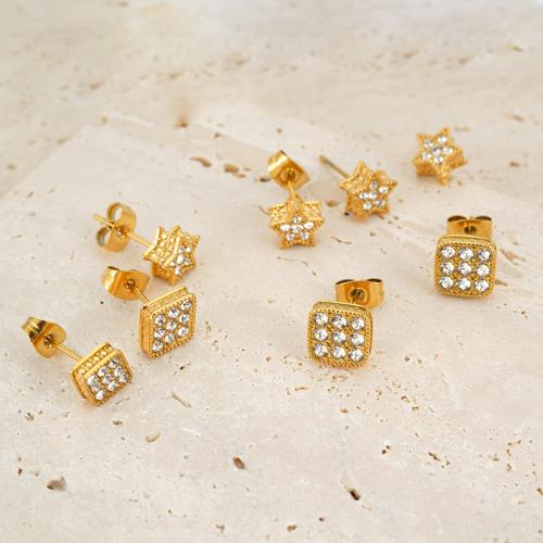 Stainless Steel Cubic Zirconia Stud Earring, 304 Stainless Steel, 18K gold plated, fashion jewelry & micro pave cubic zirconia & for woman, golden 