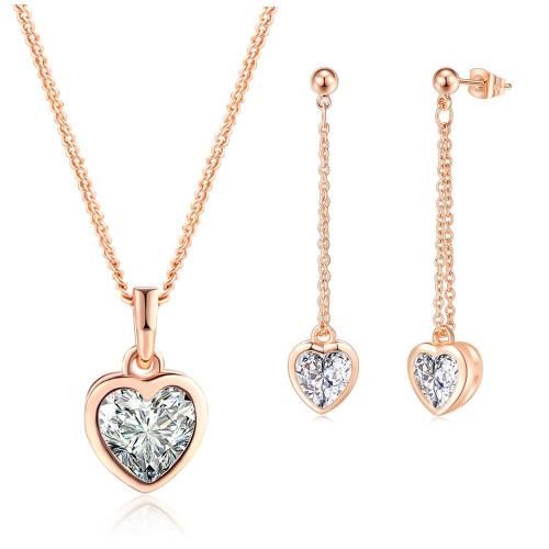 Cubic Zirconia Micro Pave Brass Jewelry Sets, Stud Earring & necklace, with 6cm extender chain, plated, 2 pieces & fashion jewelry & micro pave cubic zirconia & for woman Approx 40 cm [