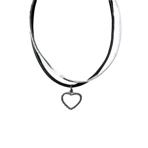 Mode Collier Choker, Acier titane, avec cordon en cuir, avec 6cm chaînes de rallonge, fait à la main, Double couche & bijoux de mode & pour femme Environ 32 cm, Vendu par PC