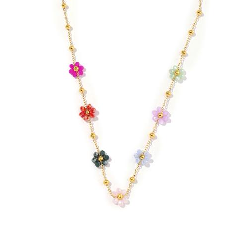 Collier de bijoux de titane, Acier titane, avec cristal, fleur, Placage ionique sous vide, bijoux de mode & pour femme, couleurs mélangées Environ 39-44.5 cm, Vendu par PC