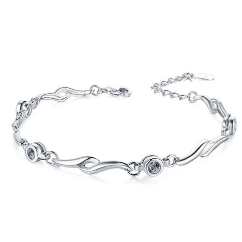 Sterling Silver Bracelets, 925 Sterling Silver, with 3cm extender chain, fashion jewelry & for woman & with rhinestone Approx 16 cm 