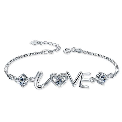 Sterling Silver Bracelets, 925 Sterling Silver, with 3cm extender chain, fashion jewelry & for woman & with rhinestone Approx 16 cm 