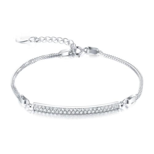 Sterling Silver Bracelets, 925 Sterling Silver, with 3cm extender chain, fashion jewelry & for woman & with rhinestone Approx 16 cm 