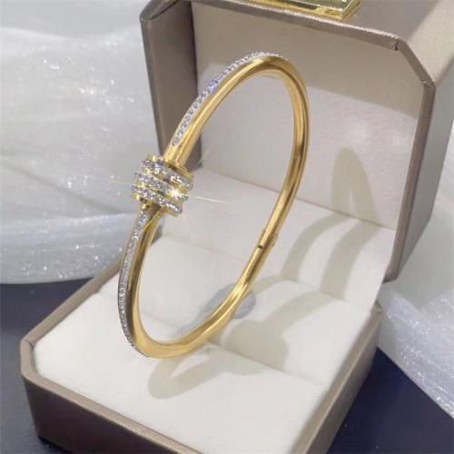 Stainless Steel Bangle, 304 Stainless Steel, polished, fashion jewelry & for woman & with rhinestone Inner Approx 60mm [