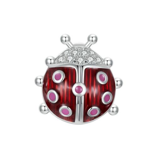 Cubic Zirconia Micro Pave Sterling Silver Bead, 925 Sterling Silver, Ladybug, plated, DIY & micro pave cubic zirconia & enamel, silver color Approx 4.5mm 