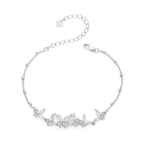 Pulseras de plata de cúbico zirconia, plata de ley 925, con 5CM extender cadena, chapado, micro arcilla de zirconia cúbica & para mujer, color de platina, longitud:aproximado 16 cm, Vendido por UD