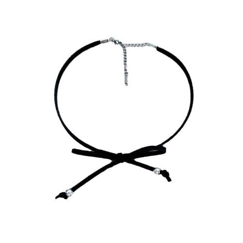 Mode Collier Choker, Velveteen, avec Acier inoxydable 304, avec 6cm chaînes de rallonge, bijoux de mode & pour femme, noire Environ 31 cm, Vendu par PC