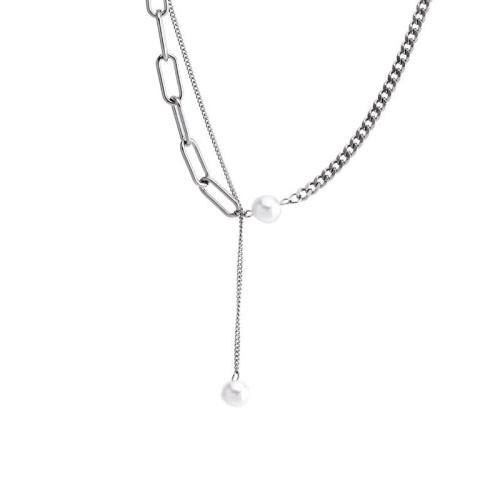 Collier en alliage de zinc, avec perle de plastique, avec 6cm chaînes de rallonge, Placage de couleur argentée, bijoux de mode & pour femme Environ 40 cm, Vendu par PC