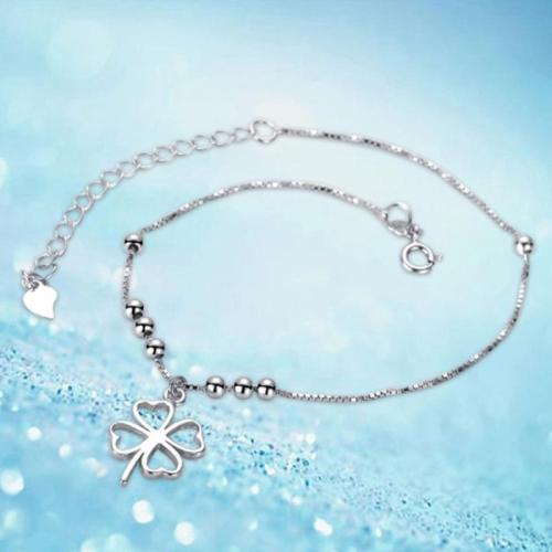 Мода ювелирные изделия anklet, 925 пробы, с 3.5cm наполнитель цепи, Четырехлистный клевер, ювелирные изделия моды & Женский, длина:Приблизительно 24.5 см, продается PC