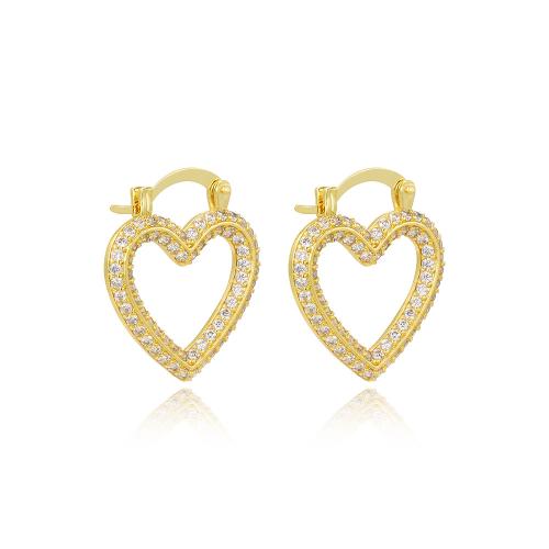 Cubic Zirconia Micro Pave Brass Earring, Heart, 18K gold plated, fashion jewelry & micro pave cubic zirconia & for woman 