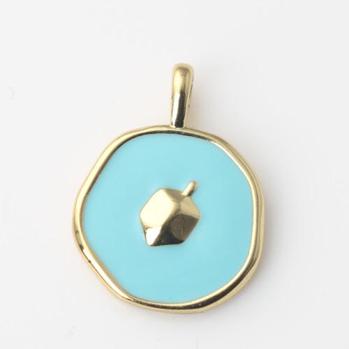 Enamel Brass Pendants, Slightly Round, gold color plated, DIY, light blue 