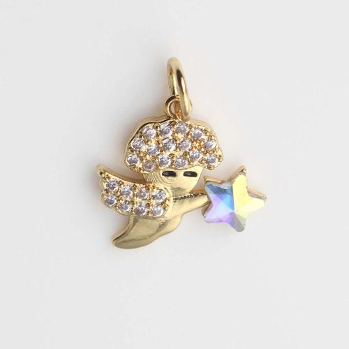 Colgante de Micro Pavé de Zirconía Cúbica, metal, Ángel, chapado en color dorado, Bricolaje & micro arcilla de zirconia cúbica, 8.6x8.6x1.2mm, Vendido por UD