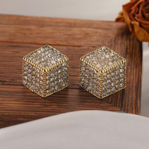 Zinc alliage strass Stud Earring, alliage de zinc, cadre, Placage, bijoux de mode & avec strass, doré Vendu par paire