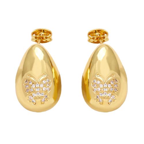 Cubic Zirconia Micro Pave Brass Earring, Teardrop, plated, fashion jewelry & micro pave cubic zirconia, golden [