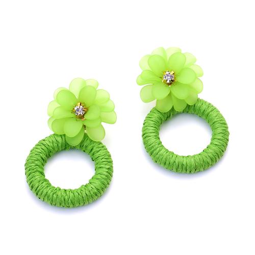 Fashion Create Jewelry Earring, Zinc Alloy, with Rafidah Grass & Resin, Flower, handmade, fashion jewelry & for woman & hollow 