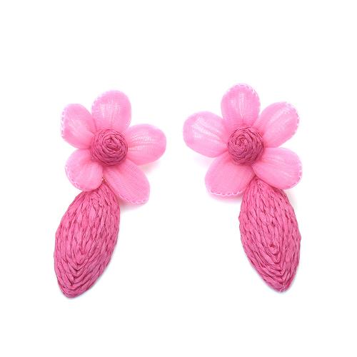 Fashion Create Jewelry Earring, Zinc Alloy, with Rafidah Grass & Gauze, Flower, handmade, fashion jewelry & for woman 