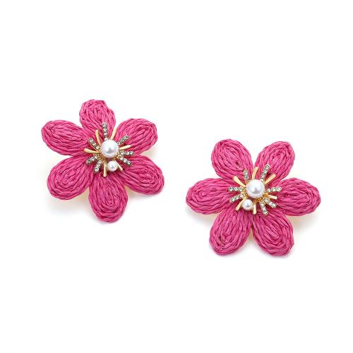 Fashion Create Jewelry Earring, Rafidah Grass, with Plastic Pearl, Flower, handmade, fashion jewelry & for woman & with rhinestone 