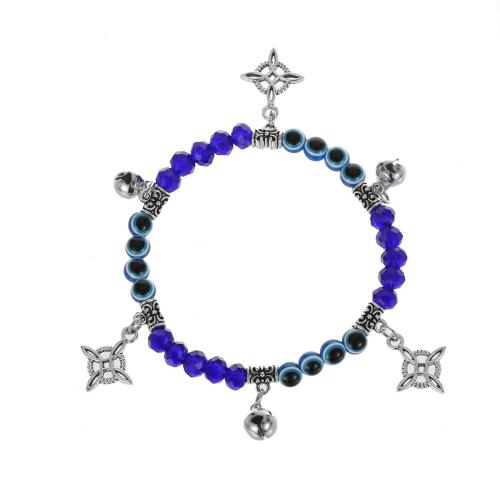 Evil Eye Jewelry Bracelet, Zinc Alloy, with Crystal & Resin, handmade, fashion jewelry & Unisex, sapphire Approx 6.3-10.24 Inch 