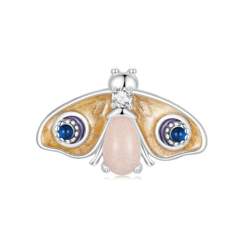 Émail en argent European perle, argent sterling 925, avec Spinelle & Nuit-Lumière-Pierre, papillon, Placage, DIY & pavé de micro zircon & émail, couleur platine Vendu par PC[