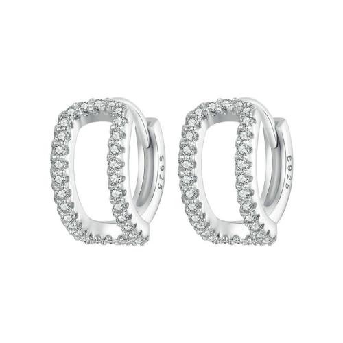 Pendiente de plata cubic zirconia Micro Pave Sterling, plata de ley 925, chapado, micro arcilla de zirconia cúbica & para mujer, color de platina, 11x7mm, Vendido por Par[