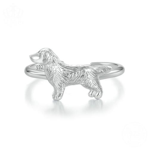 Bague en argent , argent sterling 925, chien, Placage, pour femme, couleur platine, Vendu par PC