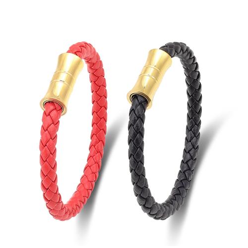 Bracelets de cuir de vachette, Acier inoxydable 304, avec vachette cordon, unisexe, plus de couleurs à choisir, Vendu par PC[