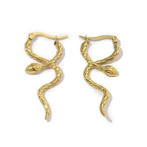 Boucles d'oreilles en acier titane, serpent, Placage ionique sous vide, bijoux de mode & pour femme, doré Vendu par paire