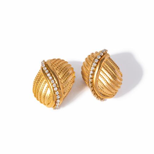 Stainless Steel Rhinestone Stud Earring, 304 Stainless Steel, 18K gold plated, fashion jewelry & for woman & with rhinestone, golden 