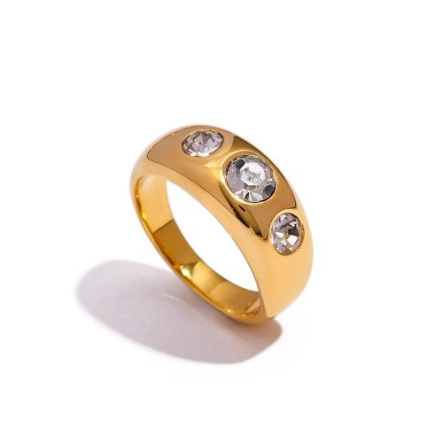 Bague en acier inoxydable Incrusté de zircon, Acier inoxydable 304, Plaqué or 18K, normes différentes pour le choix & pavé de micro zircon & pour femme, doré, Vendu par PC