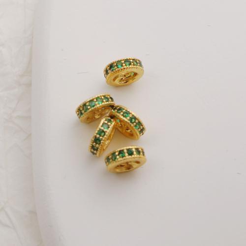 Cubic Zirconia Micro Pave Brass Beads, Round, gold color plated, DIY & micro pave cubic zirconia 