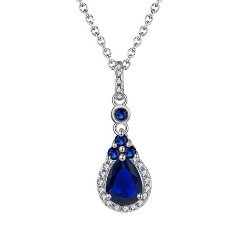 Zircon cubique Micro Pave collier en argent sterling, argent sterling 925, avec Saphir, Placage, pavé de micro zircon & pour femme, couleur platine Environ 45 cm, Vendu par PC