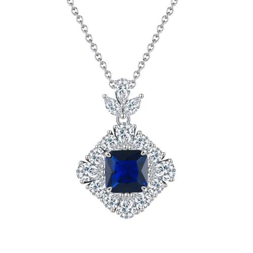 Zircon cubique Micro Pave collier en argent sterling, argent sterling 925, avec Saphir, Placage, pavé de micro zircon & pour femme, couleur platine Environ 45 cm, Vendu par PC