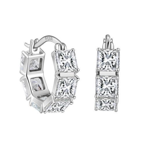 Pendiente de plata cubic zirconia Micro Pave Sterling, plata de ley 925, chapado, micro arcilla de zirconia cúbica & para mujer, color de platina, 18mm, Vendido por Par