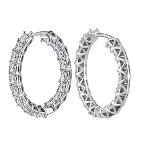 Pendiente de plata cubic zirconia Micro Pave Sterling, plata de ley 925, chapado, micro arcilla de zirconia cúbica & para mujer, color de platina, 24.5mm, Vendido por Par