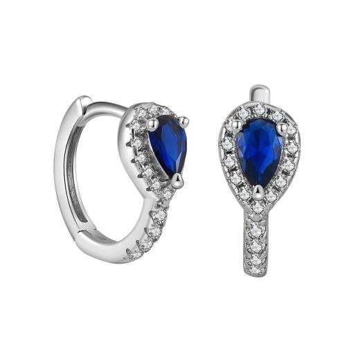 Pendiente de plata cubic zirconia Micro Pave Sterling, plata de ley 925, con Sapphire, chapado, micro arcilla de zirconia cúbica & para mujer, color de platina, 23.5mm, Vendido por Par