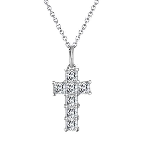 Zircon cubique Micro Pave collier en argent sterling, argent sterling 925, croix, Placage, pavé de micro zircon & pour femme, couleur platine Environ 45 cm, Vendu par PC